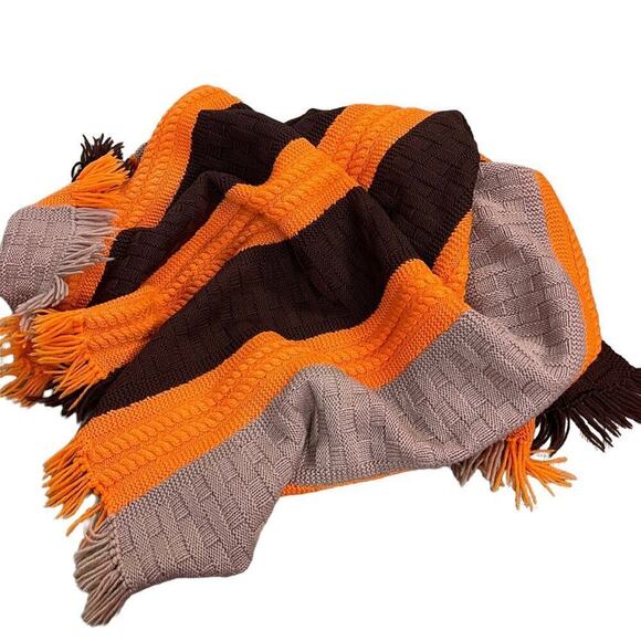 Decorative Warm Winter Fringe Edge Wool Textured Stripe Knit Throw Blanket - Picture 11 of 13